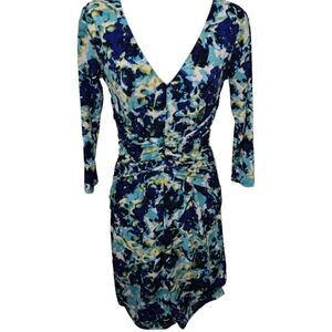 Ann Taylor Floral Front Ruched Elbow Sleeve Dress